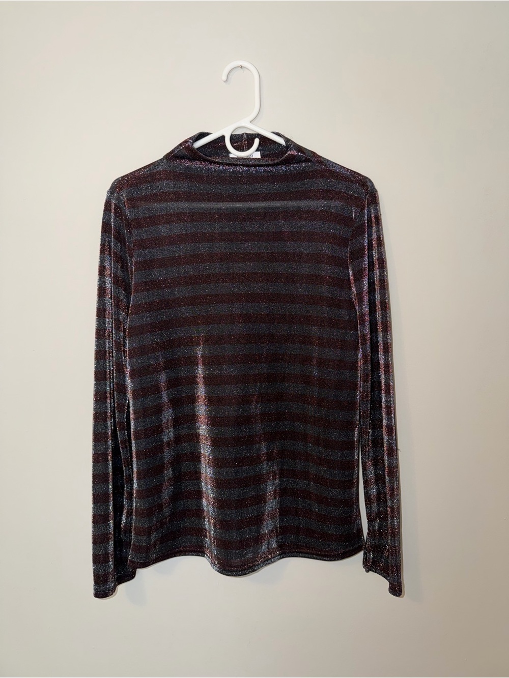 Striped Shimmery Mock Neck Top - Silver & Bronze